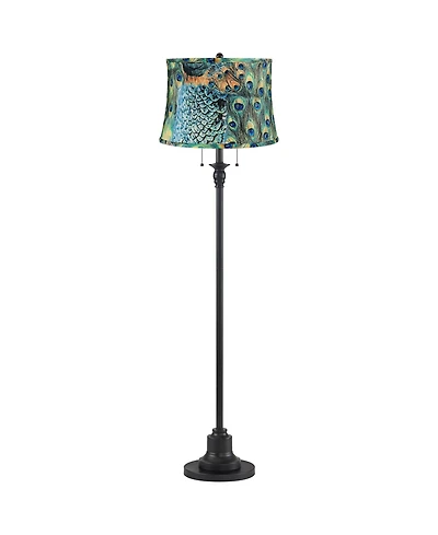 360 Lighting Dyna 58" High and Peacock Drum Shade 2-Light Floor Lamp
