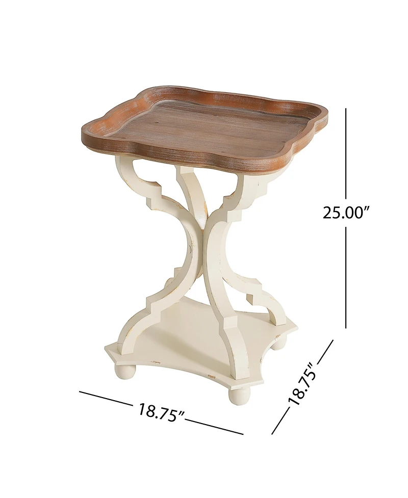 Flynama French Country Square Accent Table, Distressed Faux Wood Hourglass Base End Table, 18.75"W×18.75"D×25"H