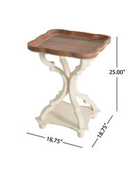 Flynama French Country Square Accent Table, Distressed Faux Wood Hourglass Base End Table, 18.75"W×18.75"D×25"H