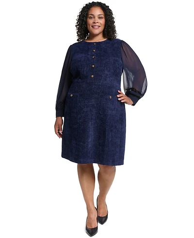 Eliza J Plus Jewel Neck Long-Sleeve Sheath Dress