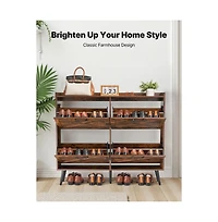 Slickblue Wooden Shoe Storage Cabinet with 4 Flip Drawers, Space-Saving Organizer for Home Entryway