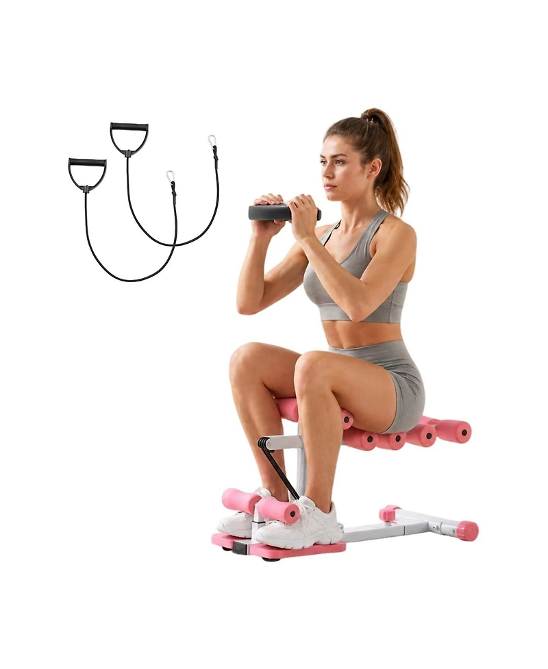 Sugift Adjustable Deep Squat Machine with 3 High-Strength Resistance Bands Folding Home Gym Trainer