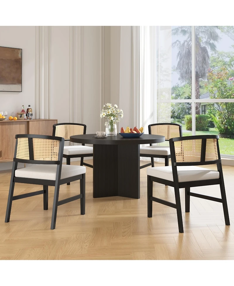 Flynama Set of 2 Rubber Wood Upholstered Rattan Back Dining Chairs