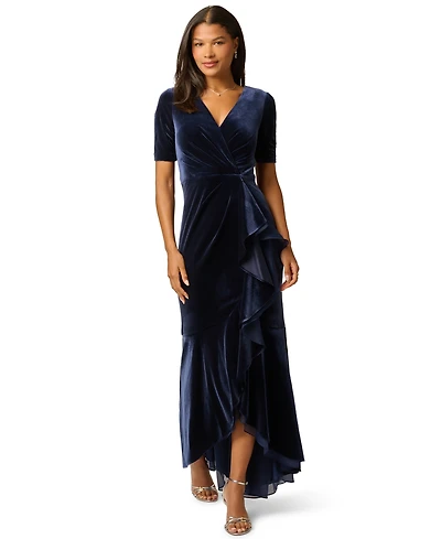 Adrianna Papell Women's V-Neck Velvet Cascade Gown