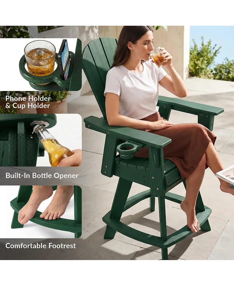 WestinTrends Outdoor Hdpe Adirondack Swivel Counter Height Bar Chair With Cup Holder