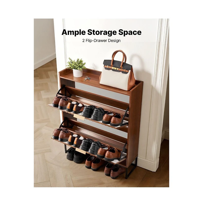 Slickblue Fluted Shoe Storage Cabinet with 2 Flip Drawers, Freestanding Organizer for Hallway Bedroom