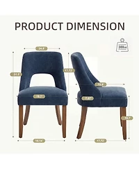 Flynama Set of 2 Chenille Tufted Rubberwood Legs Space-Saving Dining Chairs