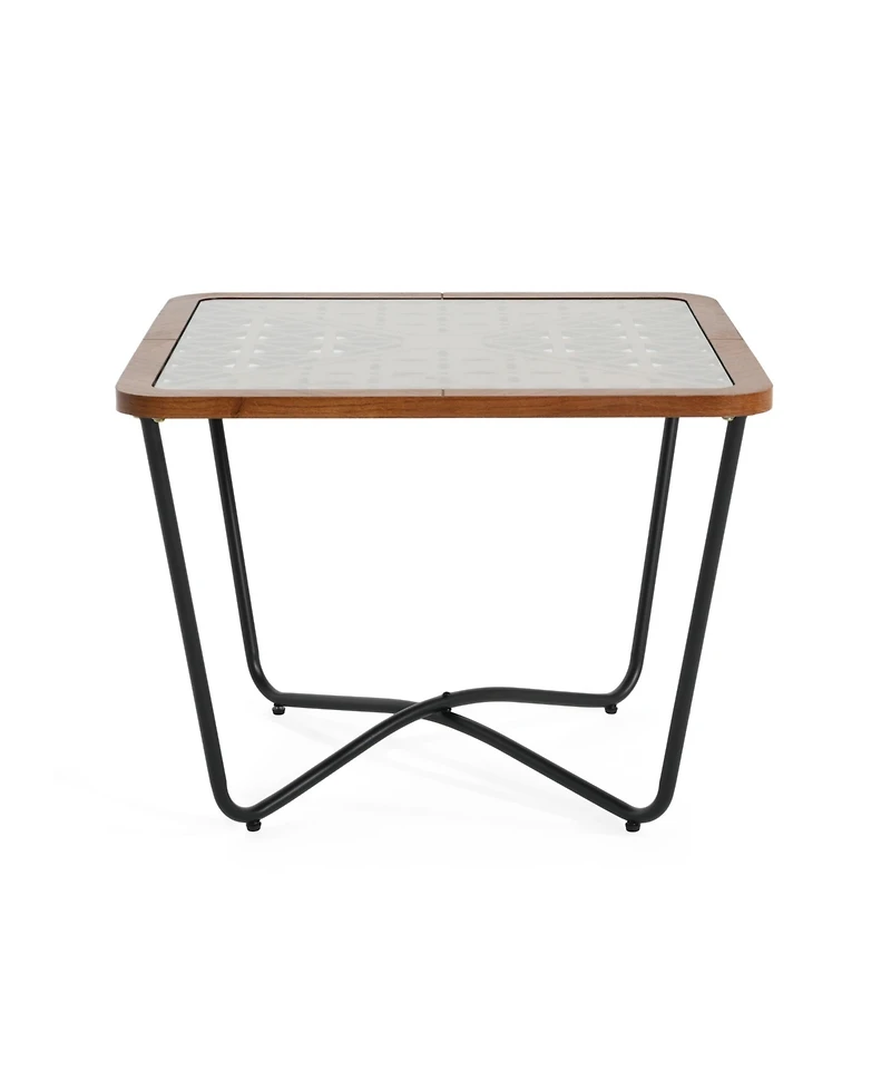 flynama Modern Industrial Square Coffee Table Glass Top Metal Frame Wooden Accent Living Room Table