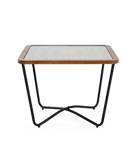 flynama Modern Industrial Square Coffee Table Glass Top Metal Frame Wooden Accent Living Room Table