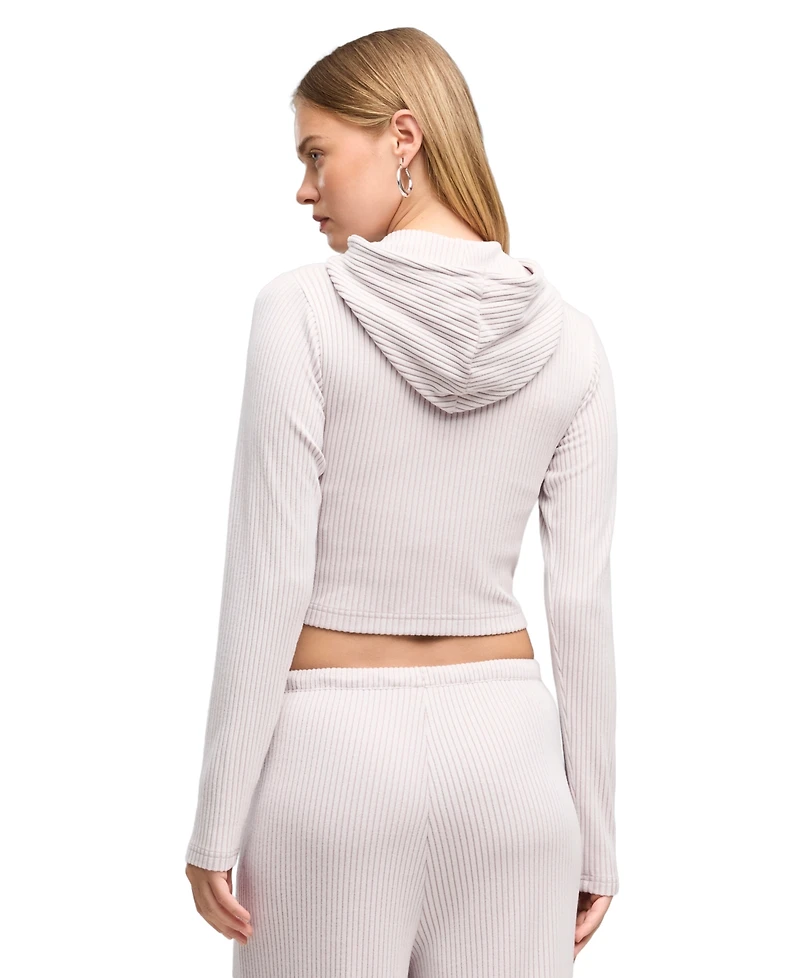 Puma Women's Ess Full-Zip Cropped Ribbed Hoodie