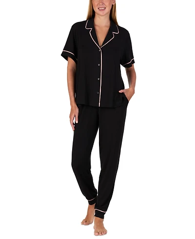 Sanctuary Women's Short-Sleeve Notch-Collar Jogger Pajama Set