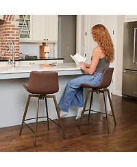 Maven Lane Victor Modern Faux Leather Swivel Kitchen Counter Stool with Back