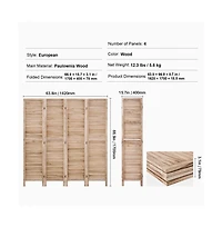 Slickblue Wooden Folding Room Divider, 4 Panel Privacy Screen, Tall Louvered Partition for Indoor Spaces-Burlywood