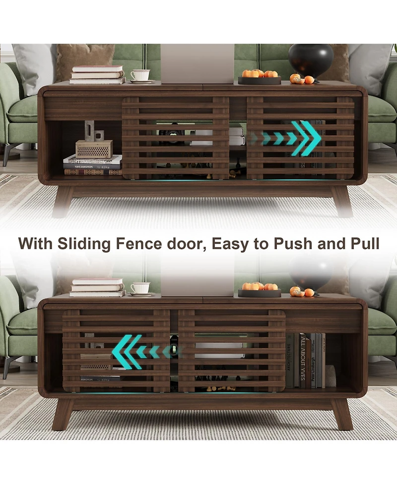 Flynama 47 Inch Mid Century Coffee Table Sliding Top Storage Walnut Finish