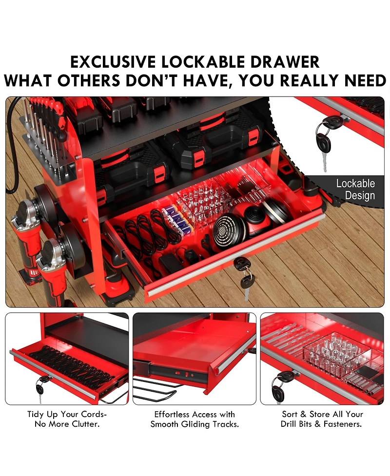 Xdovet Power Tool Organizer Wall Mount Drill Rack Holder Charging Station Locking Drawers