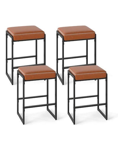 Mecale Set of 4 Counter-Height Bar Stools with Faux Leather Seat