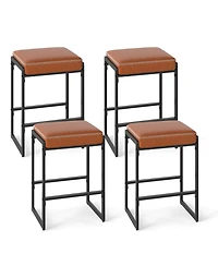 Mecale Set of 4 Counter-Height Bar Stools with Faux Leather Seat