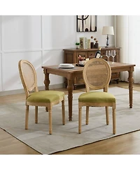 Flynama French Set of 2 Solid Wood Rattan Back Antique Carved Frame 300 Lbs Capacity Dining Chairs