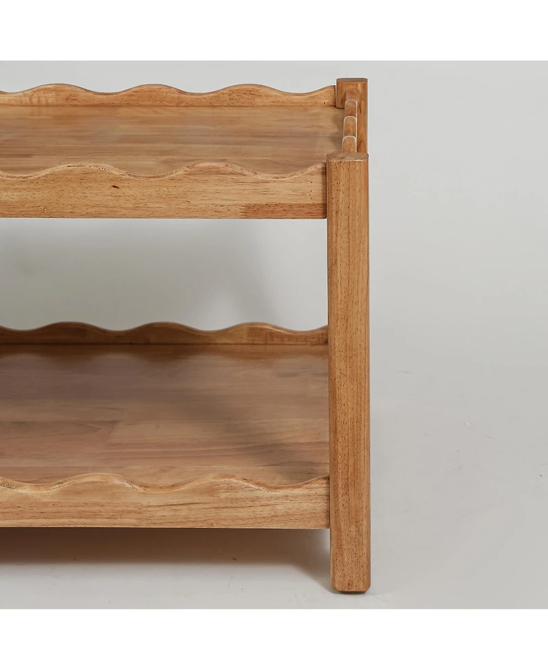 Flynama 2-Tier Rectangular Coffee Table Rubberwood Storage Shelf Modern Living Room Table