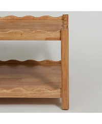 Flynama 2-Tier Rectangular Coffee Table Rubberwood Storage Shelf Modern Living Room Table