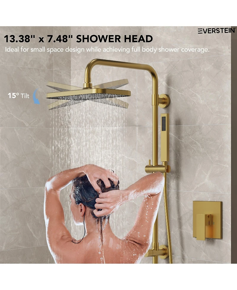 Everstein Pressure-Balanced Shower Faucet System Wall Mount Rainfall Head with Slider Bar Handheld