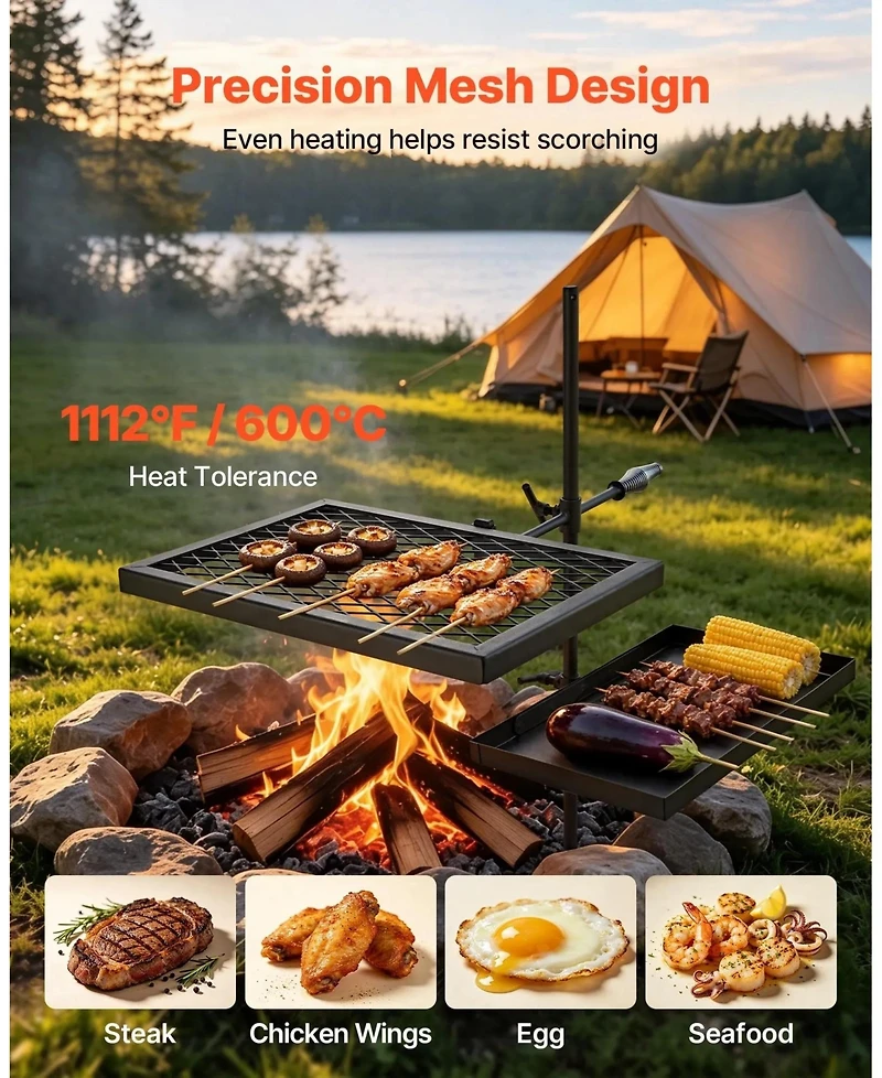 Hongge Height Adjustable Swivel Campfire Grill Grate and Griddle