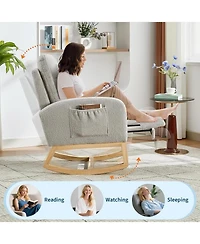 gaomon Set of 2 Soft Fabric Rocking Chairs, Adjustable Footrest and High Backrest, Solid Wood Legs with Dual Side Pockets for Restaurant or Lounge