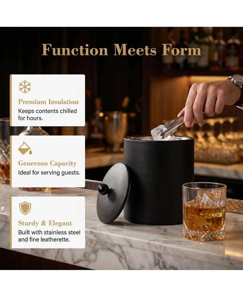 Piscifun Double Wall Insulated Stainless Steel Ice Bucket With Lid Tongs Strainer For Cocktail Parties