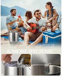 Piscifun 3L Double Wall Stainless Steel Insulated Ice Bucket With Lid Scoop Tongs Strainer For Parties Bars