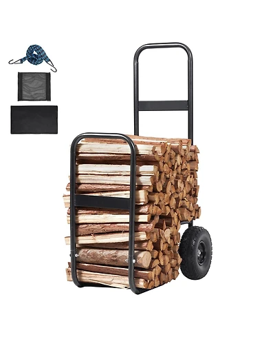 Slickblue Rolling Firewood Rack Cart with Cover for Indoor Outdoor Wood Storage