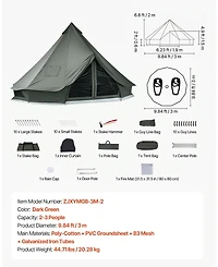Hongge 4 Season Canvas Bell Tent 9.84 ft Yurt with Stove Jack and Zipped Detachable Floor for 2 to 3 Campers