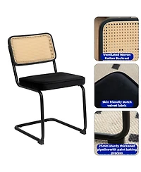 Flynama Set of 2 Velvet Rattan Cantilever Dining Chairs