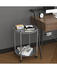 flynama 2-Tier Movable Round Side Table with Lockable Wheels