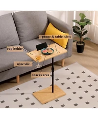 Flynama Height Adjustable Bamboo C-Shaped 2-Tier Side Table