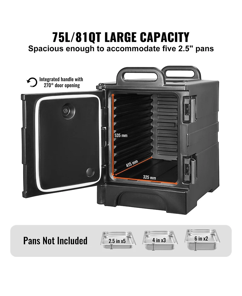 Sugift 81 Qt Insulated Food Pan Carrier Front Loading Hot Box with Double Buckles and Handles