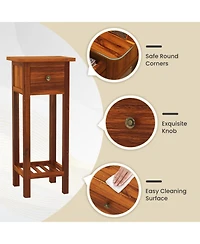 Gouun Slim 2-Tier Acacia Wood Nightstand Bedside Table with Drawer and Shelf