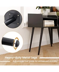 Gouun Mid Century Modern Nightstand with Two-Tier Open Shelves and Side Shelf