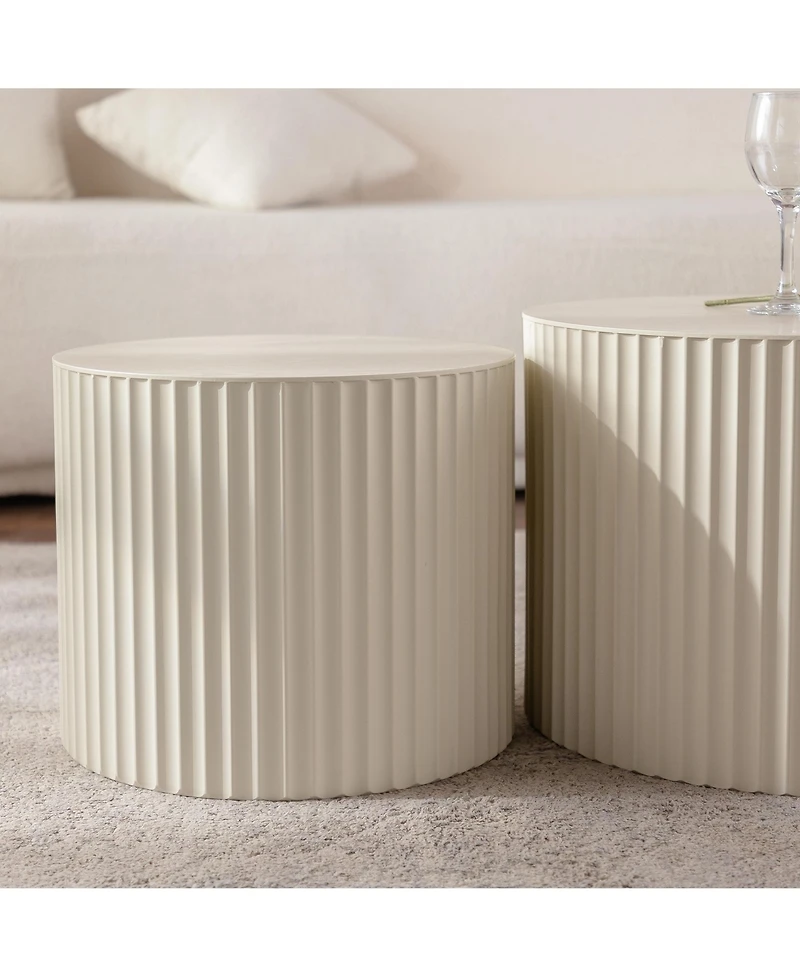 Flynama 2-Piece Nesting Drum Coffee Table with Wave Stripes
