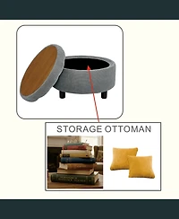 Flynama 25 Inch Round Storage Ottoman