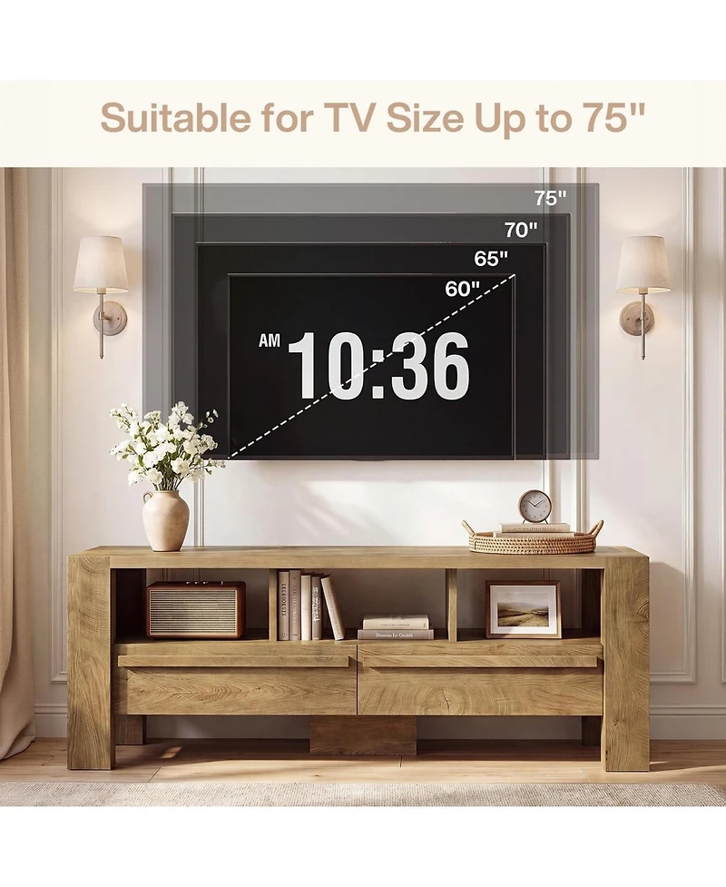 Tribesigns Tv Stand with Drawers and 3 Open Shelves,Television Stands Tv