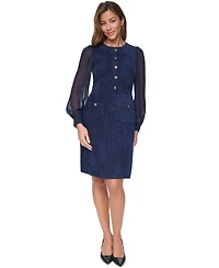 Eliza J Women's Crewneck Sheer Long-Sleeve Knee-Length Dress