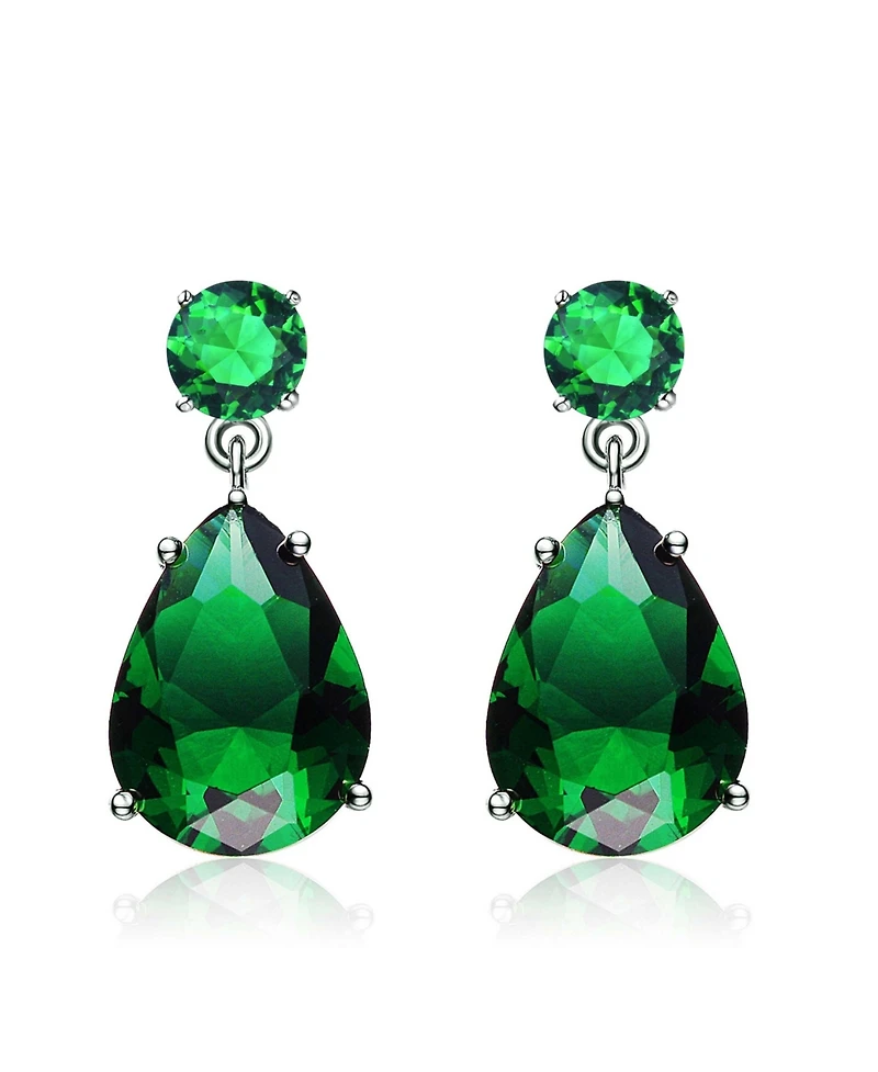 Sterling Silver Oval Shaped Cubic Zirconia Accent Drop Earrings