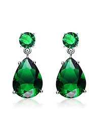 Sterling Silver Oval Shaped Cubic Zirconia Accent Drop Earrings