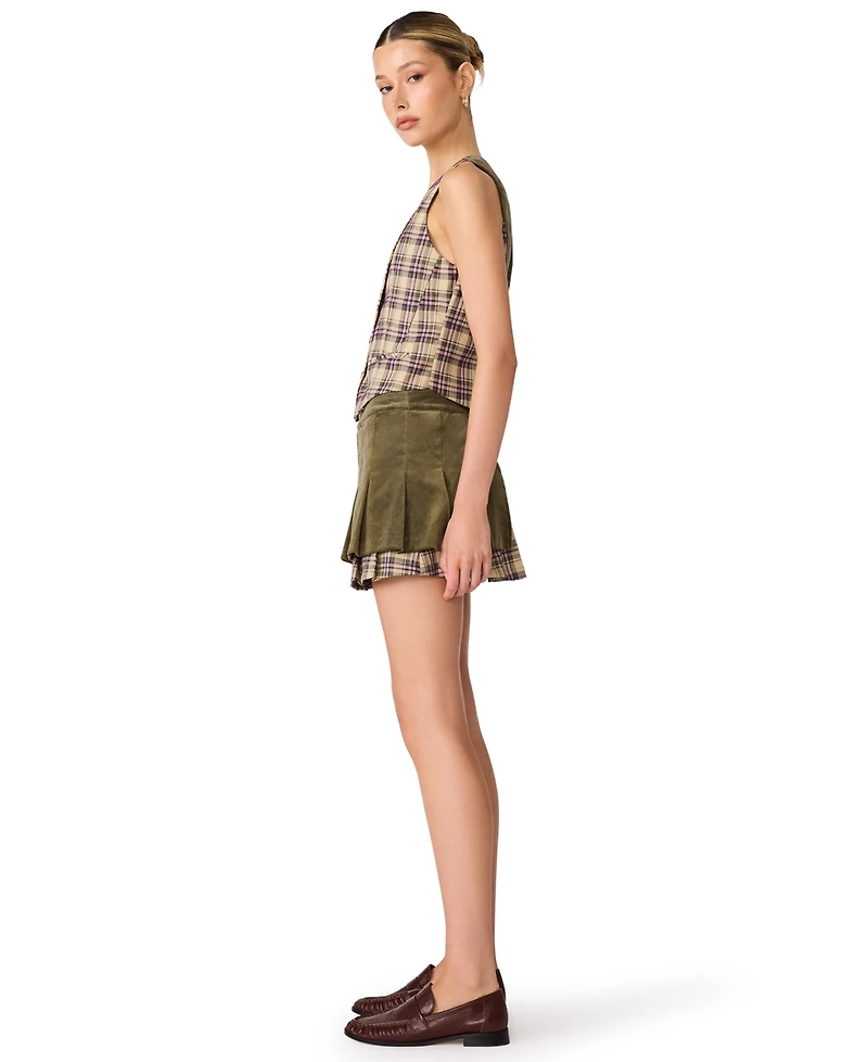 Steve Madden Women's Barret V-Neck Plaid Tailored Vest