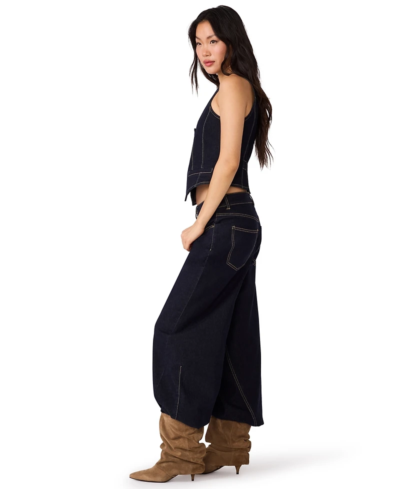 Steve Madden Women's Fontana Denim Cropped Scoop Neck Vest