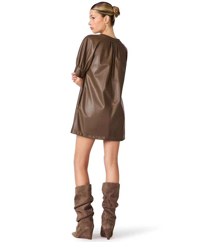 Steve Madden Women's Sharleene Puff-Sleeve Polyurethane Mini Dress