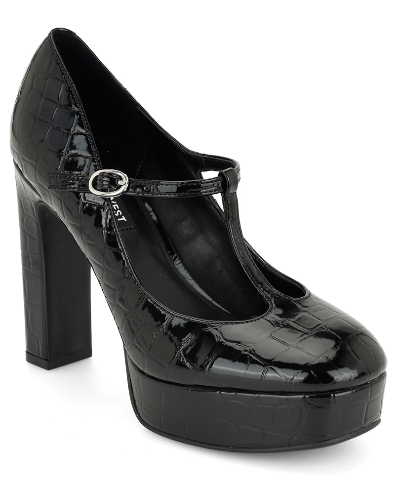Nine West Women's Daphni T-Strap Block Heel Platform Pumps
