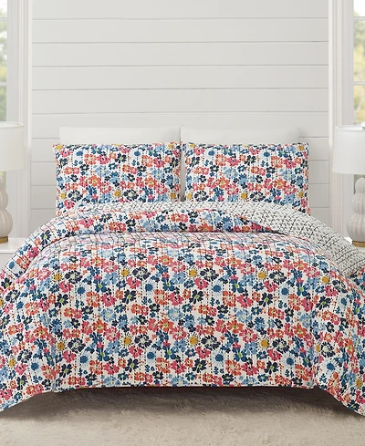 Modern Heirloom Blossom Reversible Cotton 3-Piece Quilt Set