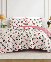 Modern Heirloom Cherry Reversible Scalloped 3 Piece Quilt Sets