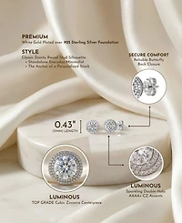 Cubic Zirconia Sterling Silver round Haloed Stud Earrings